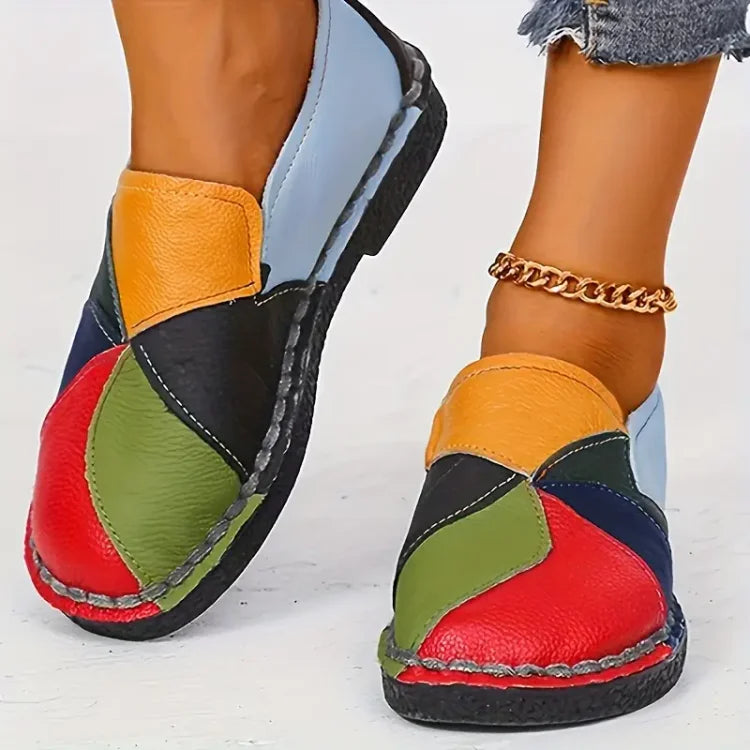 Vrouwen Colorblock Platte Leren Loafers