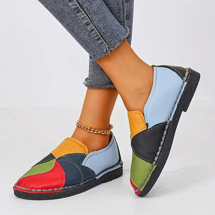 Vrouwen Colorblock Platte Leren Loafers