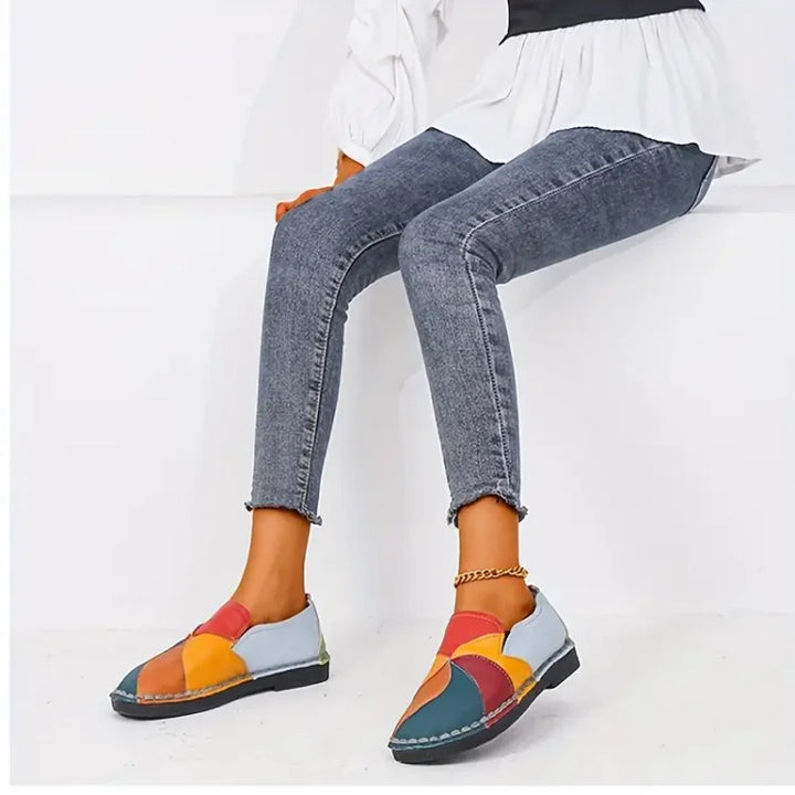 Vrouwen Colorblock Platte Leren Loafers