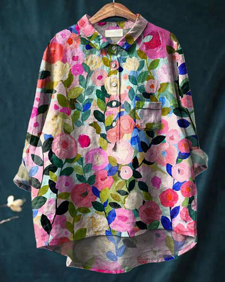 Anne - Blouse van Katoen-Linnen met bloemenprint