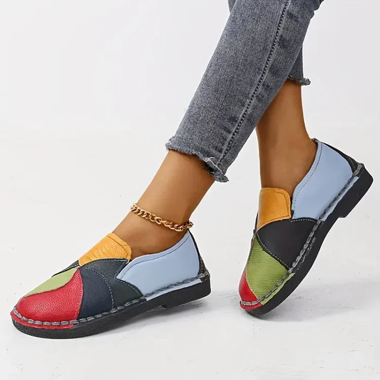 Vrouwen Colorblock Platte Leren Loafers