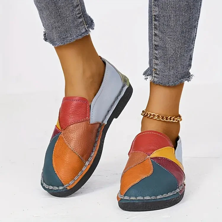 Vrouwen Colorblock Platte Leren Loafers