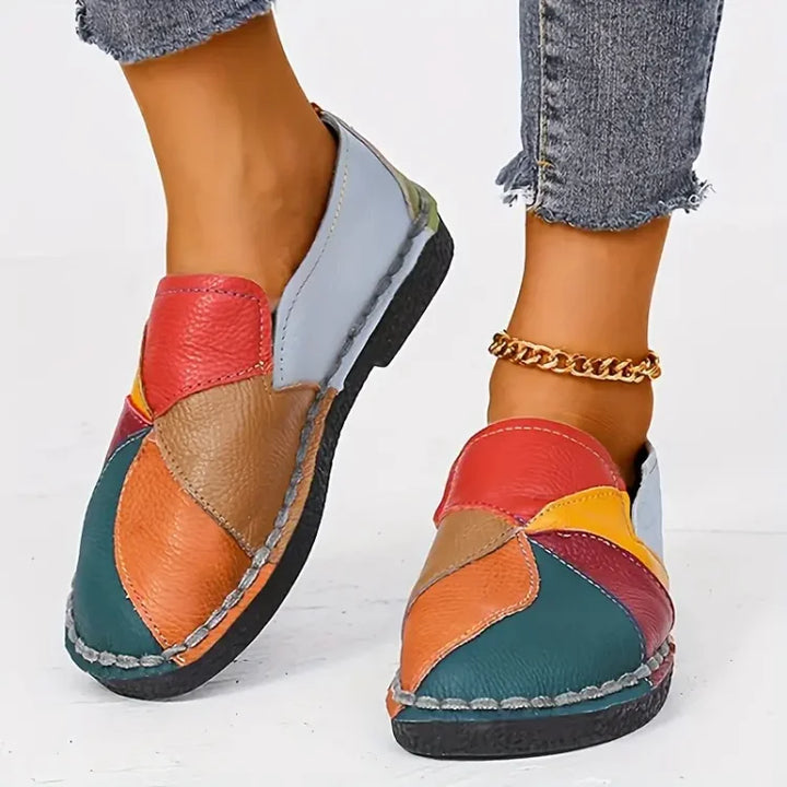 Vrouwen Colorblock Platte Leren Loafers